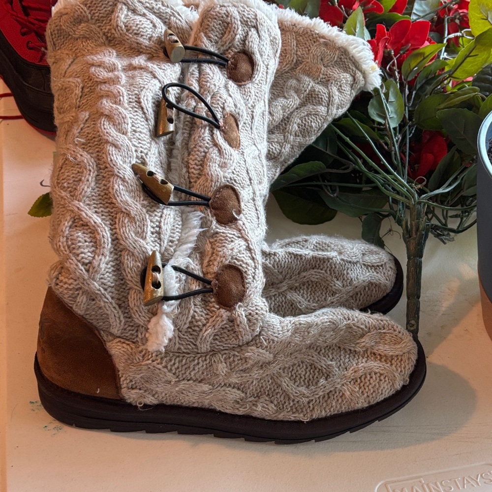 Muk Luks Cable Knit Winter Boots with Suede Trim